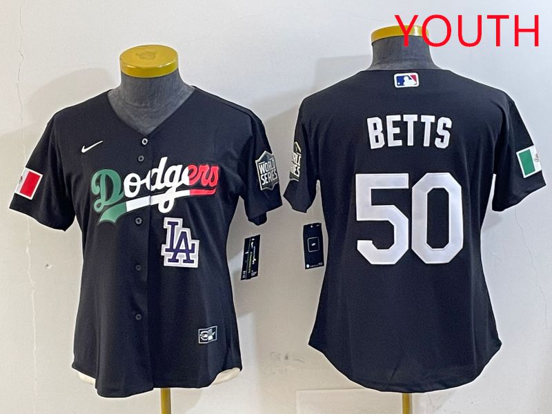 Youth Los Angeles Dodgers #50 Betts Black Mexico Game 2025 Nike MLB Jersey style 10->youth mlb jersey->Youth Jersey
